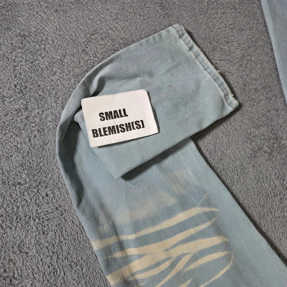 Bleecker & Mercer Mens 36x34 Slim Fit Jeans Light Blue Graphic Distressed Urban